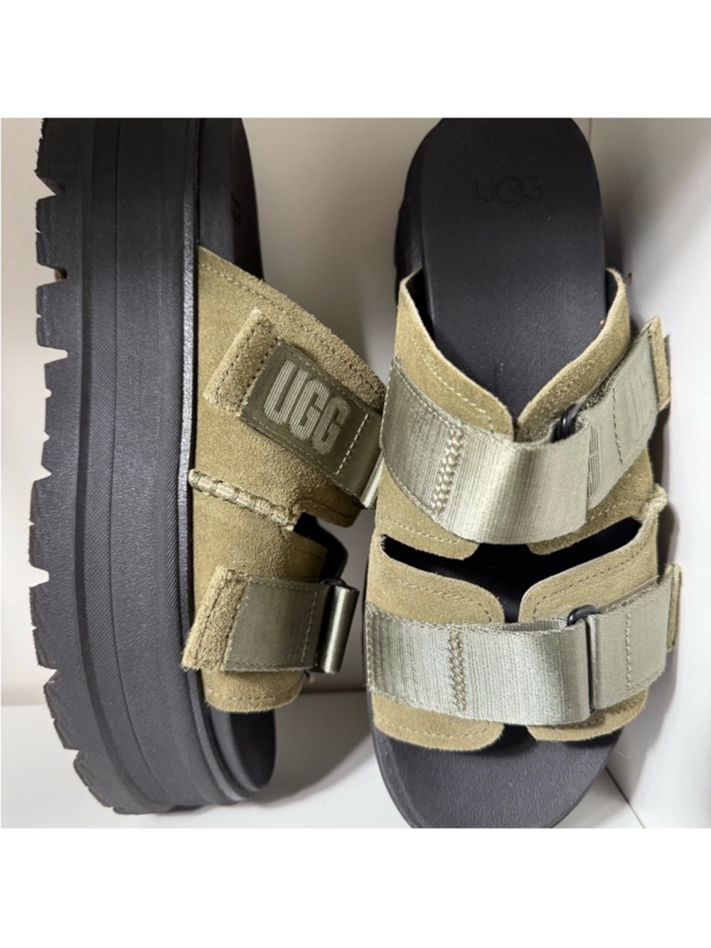 UGG Kids Olive Suede Platform Slide Sandals